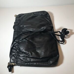 Black Leather Letisse Crossbody Bag Vintage Unique Top Opening 80s?